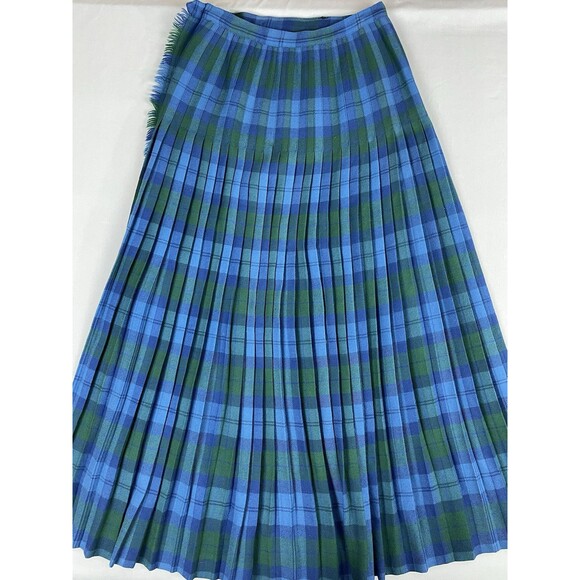 Al Jean Canada Pure Wool Tartan Wrap Kilt Skirt Vintage Size 8 Lite Blue Green - Picture 4 of 16